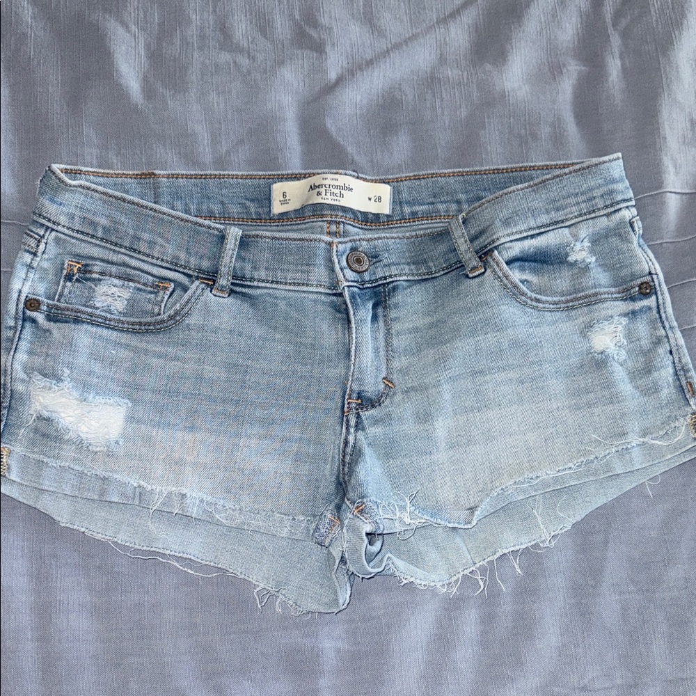 Abercrombie & Fitch Light Blue Distressed Denim Shorts